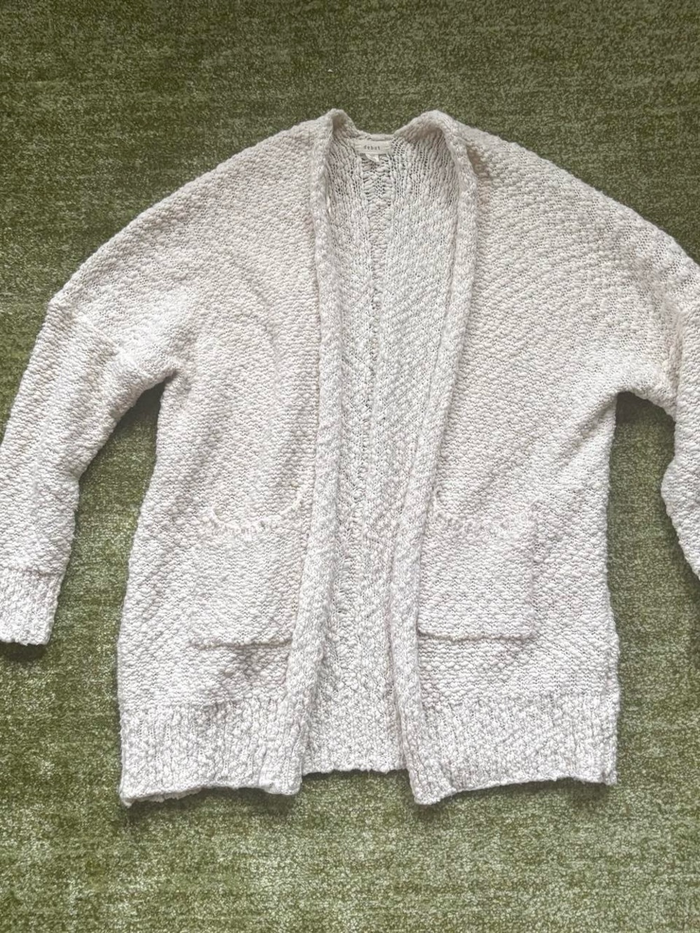 Debut white knit open front cardigan with pockets